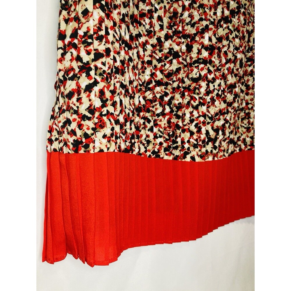 LOFT Shift Dress Size 0 Red Black Sleeveless Short Pleated All Over Classic - Picture 3 of 6